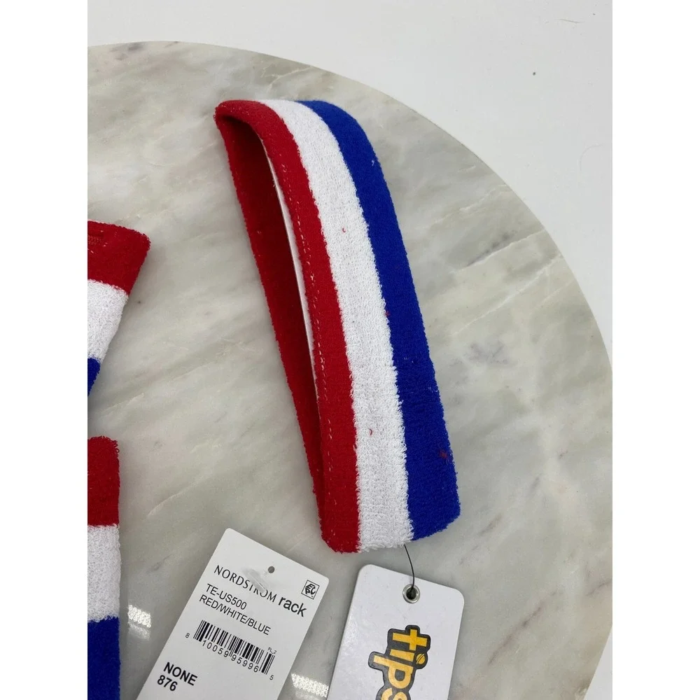 Tipsy Elves Red White Blue Patriotic Zippered Sweatband Headband Set‎ One Size